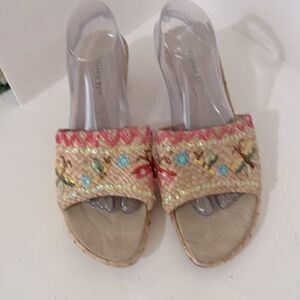 Geller II Embellished Raffia Slide Platform Sandals Size 11